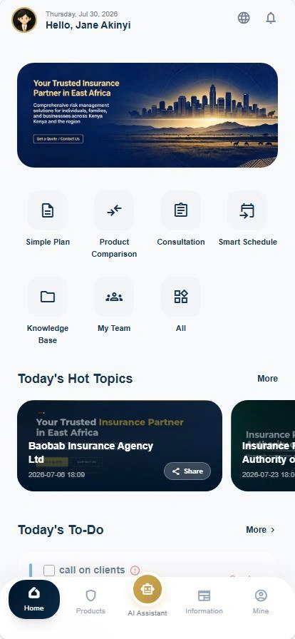 WiseFin Broker Portal mobile workbench with sample content